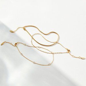Anthropologie 14K Gold Set of Three Dainty Anklets - NWT